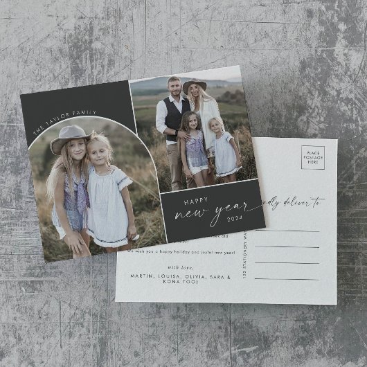 アーモダンチ |グレー3家族の写真新年のニュース シーズンポストカード