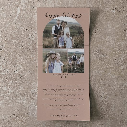 アーモダンチ |サーモンハッピーホリデーズフォトコラージュ 三つ折りクリスマスカード