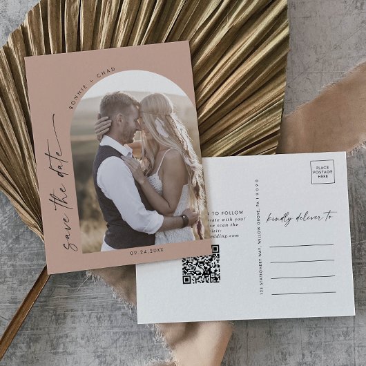 アーモダンチ |サーモンQRコードフォト日付を保存 インビテーションポストカード