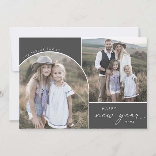 アーモダンチ |灰色のお正月3家族の写真ニュース シーズンカード (正面)