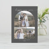 アーモダンチ |灰色の新年の写真コラージュ家族 シーズンカード (スタンド正面)