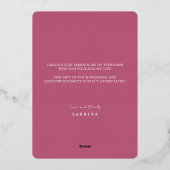 アーモダンチ |紫のフローラ写真の卒業 箔招待状 (裏面)