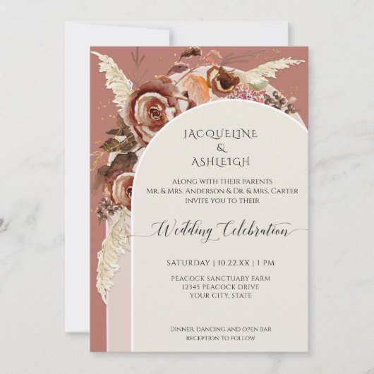 アーモダンチBOHO水彩フローラパンパスグラス 招待状 (正面)