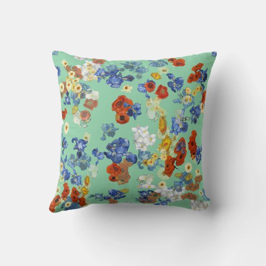 アーモダントカラフルブルーレッドフラワーセージ緑 クッション (裏面)