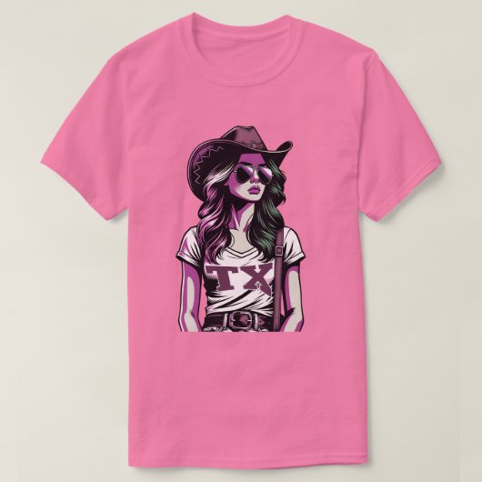 アーモダントポップ・アートのクールテキサス州女性のカーボーイウェスタン Tシャツ (デザイン正面)