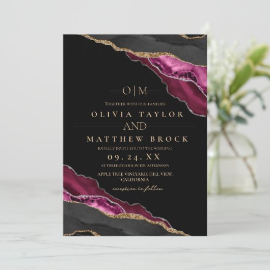 アーモダントマルーンブラック金ゴールドアゲート結婚ズ 招待状 (スタンド正面)