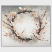 アーモンドの花咲くフローラルリースの水彩画 ラッピングペーパー (フラット)