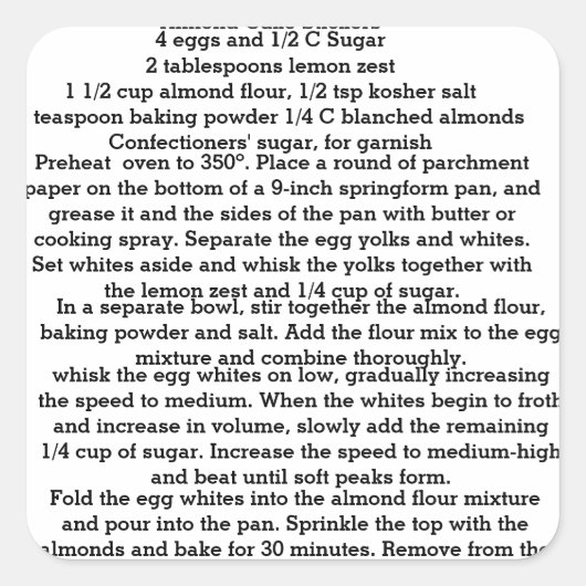 アーモンドケーキレシピシール スクエアシール (正面)