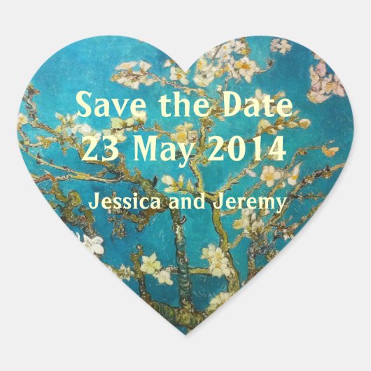 アーモンドツリーアート日付を保存 ハートシール (正面)