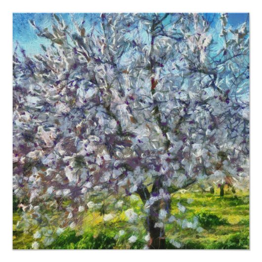 アーモンドツリーブロッサム点々のあるアートスタイル絵画ズ ポスター (正面)