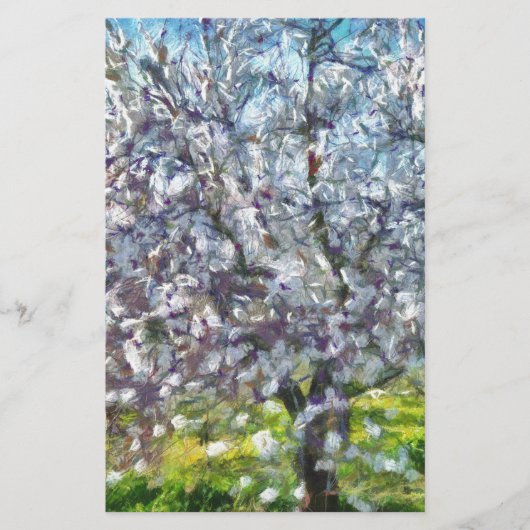 アーモンドツリーブロッサム点々のあるアートスタイル絵画ズ 便箋 (正面)