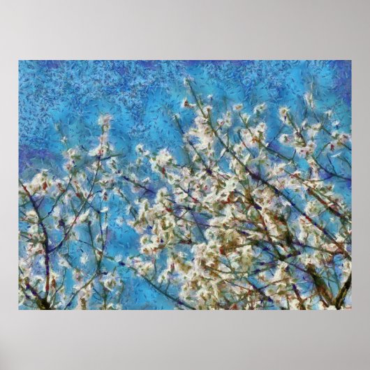 アーモンドブロッサムアンドブルースカイ点々のあるインアートスタイル ポスター (正面)