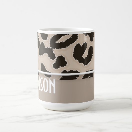アーモンド·カラー·レオパード·アニマルプリント、パーソナライズされた コーヒーマグカップ (中央)