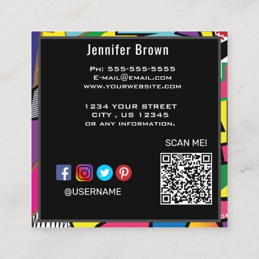アーユニークトレトロポップ・アートのスタイルQRコードスクエアビジネス スクエア名刺 (裏面)