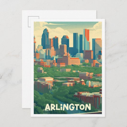 アーリントンテキサス州アートヴィンテージトラベルイラストレーション ポストカード (正面/裏面)