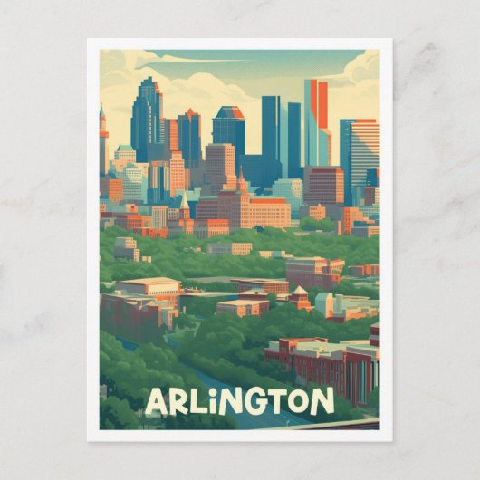 アーリントンテキサス州アートヴィンテージトラベルイラストレーション ポストカード (正面)