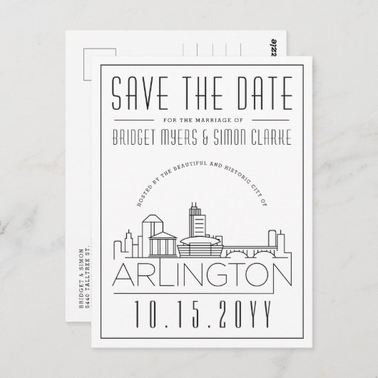 アーリントン結婚ズ |スタイル設定されたスカイライン日付を保存 ポストカード (正面/裏面)