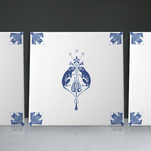 アーリーアールヌーボーオランダデルフトブルークリーチャー タイル