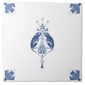 アーリーアールヌーボーオランダデルフトブルークリーチャー タイル (正面)