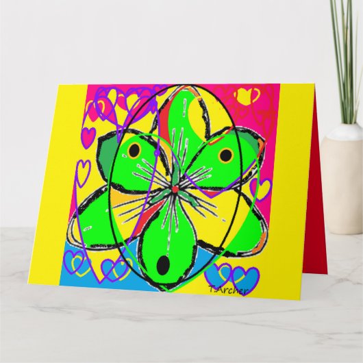 アールインスパイアイエローピンク緑の花びら カード (正面)