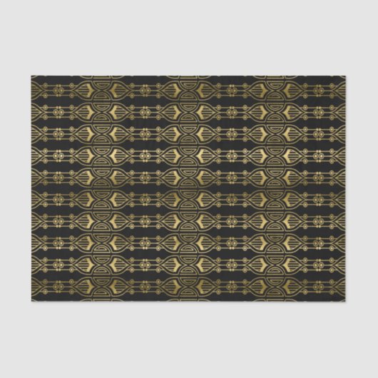 アールエレガントデコ模様ブラック金ゴールド組織 薄葉紙 (正面)