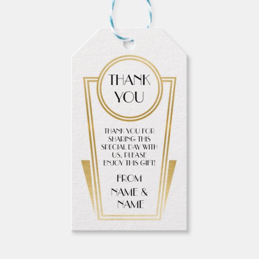アールデコありがとう20sラベルホワイト金ゴールド結婚 ギフトタグ (正面)