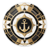 アールデコいかりブラックおよび金ゴールド 航海の セラミックノブ (正面)