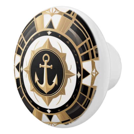 アールデコいかりブラックおよび金ゴールド 航海の セラミックノブ (右)