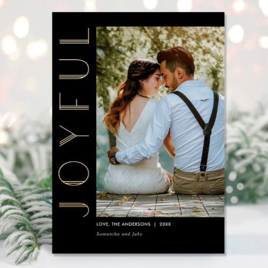 アールデコうれしそうなブラック金ゴールドシンプルのクリモダンスマス 箔シーズンカード