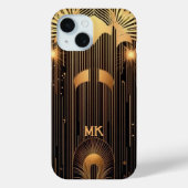 アールデコお洒落金ゴールドレインブラックモノグラムまたは名前 Case-Mate iPhoneケース (裏面)