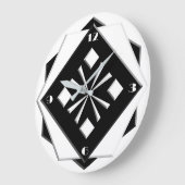 アールデコが黒い幾何学的パターンに白 ラージ壁時計 (傾斜)