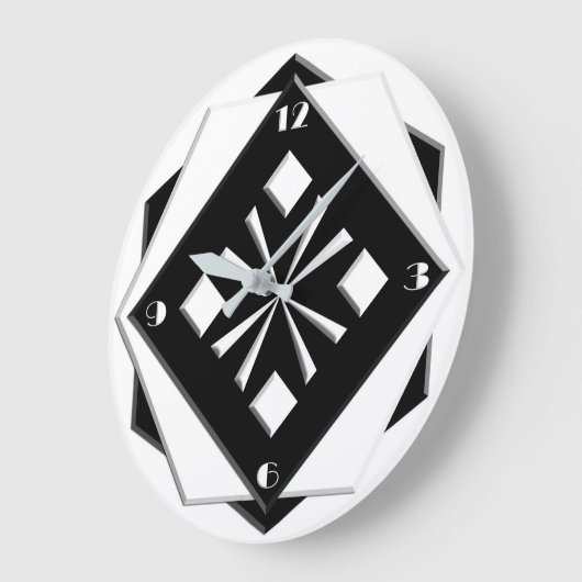 アールデコが黒い幾何学的パターンに白 ラージ壁時計 (傾斜)