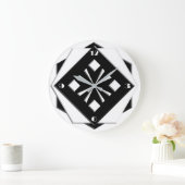 アールデコが黒い幾何学的パターンに白 ラージ壁時計 (ホーム)