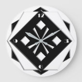 アールデコが黒い幾何学的パターンに白 ラージ壁時計 (正面)