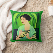 アールデコでファンを持つジェードグリーン クッション (ブランケット)