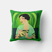 アールデコでファンを持つジェードグリーン クッション (裏面)