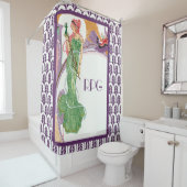 アールデコでモノグラムの緑の女性 シャワーカーテン (インサイチュ)