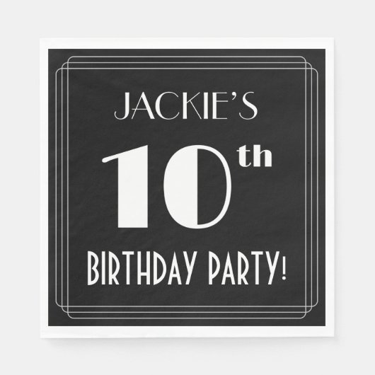 アールデコで10歳の誕生日パーティーを見る名前をカスタムする スタンダードランチョンナプキン (正面)