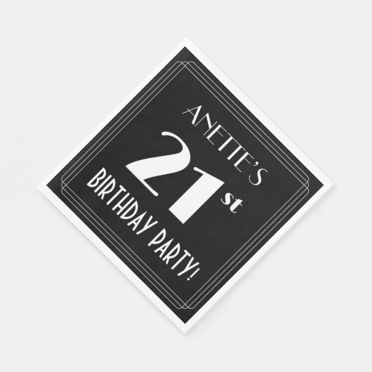 アールデコで21歳の誕生日パーティーを見る名前をカスタムする スタンダードランチョンナプキン (角)