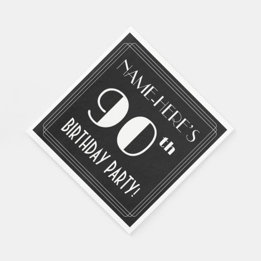 アールデコで90歳の誕生日パーティーを見る名前をカスタムする スタンダードランチョンナプキン (角)