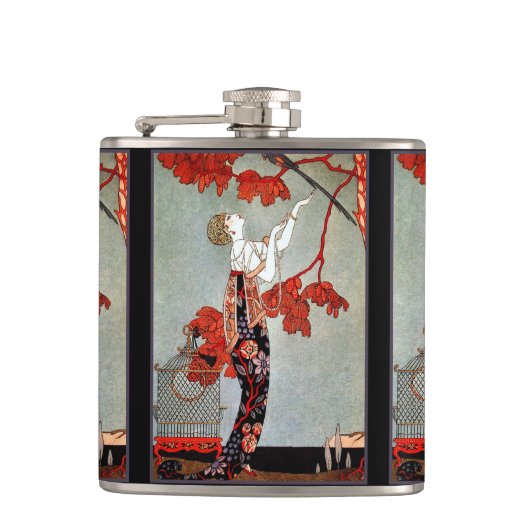 アールデコとオウム フラスク (正面)