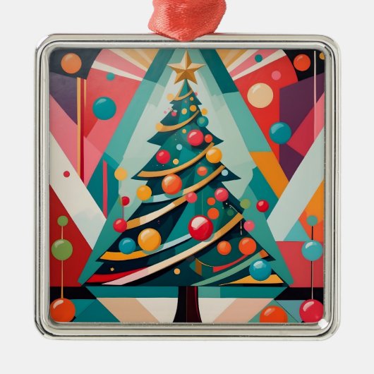 アールデコとバブル付きクリスマスツリー メタルオーナメント (正面)
