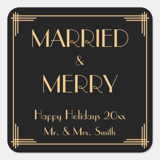 アールデコと結婚したメリークリスマスのシール スクエアシール (正面)