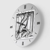 アールデコによって切り分けられる石造りの《鳥》ハヤブサ-銀 ラージ壁時計 (傾斜)