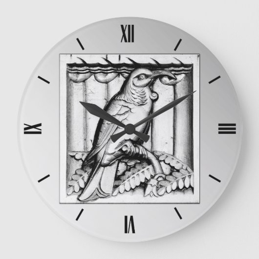 アールデコによって切り分けられる石造りの《鳥》ハヤブサ-銀 ラージ壁時計 (正面)