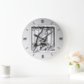 アールデコによって切り分けられる石造りの《鳥》ハヤブサ-銀 ラージ壁時計 (ホーム)
