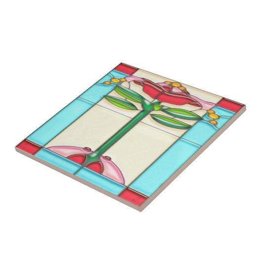 アールデコのばら色の木のステンドグラス タイル (側面)