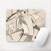 アールデコのアイススケーターの冬の雪のヴィンテージ マウスパッド (マウス)