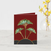 アールデコのイチョウの葉が付いているメッセージカード カード (黄色い花)