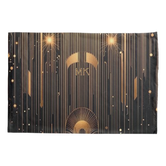 アールデコのイニシャルエジプトのアートブラックスタンダード 枕カバー (裏面-左)